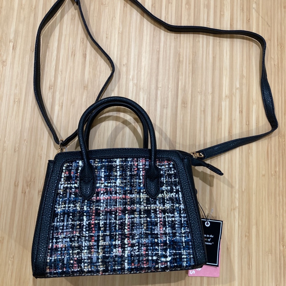LIKE DREAMS Black & Pink Plaid Purse w/ Crossbody & handle - Picture 3 of 7